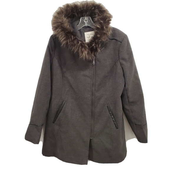 NWT Maralyn & Me Jacket Hooded Fur Trim Gray Coat - Picture 2 of 7